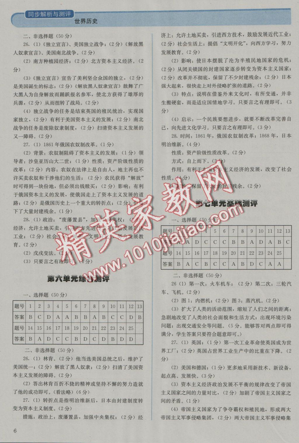 2016年人教金學(xué)典同步解析與測(cè)評(píng)九年級(jí)世界歷史上冊(cè)人教版J 參考答案第6頁(yè)