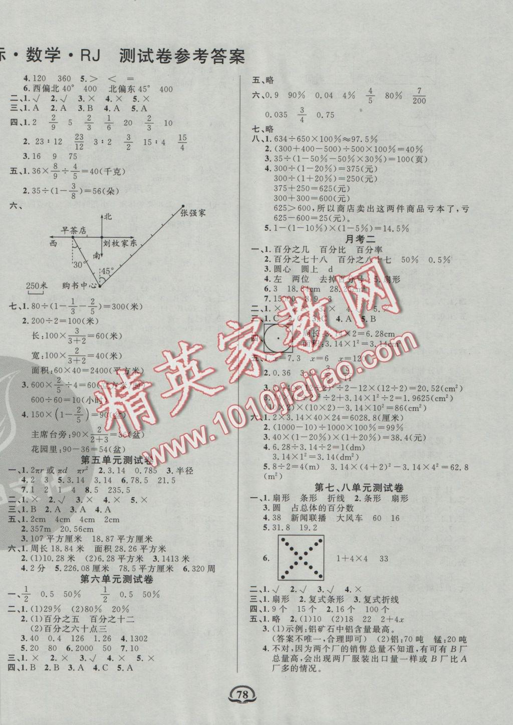 2016年创新考王完全试卷六年级数学上册人教版 参考答案第2页