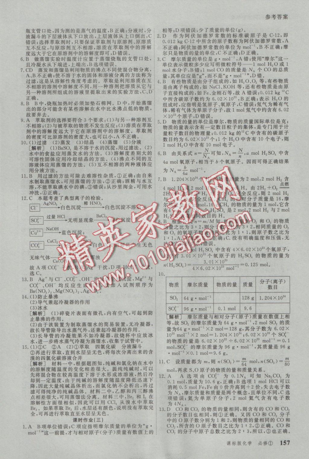 與名師對(duì)話(huà)高中新課標(biāo)同步導(dǎo)學(xué)案化學(xué)必修1人教版 參考答案第15頁(yè)