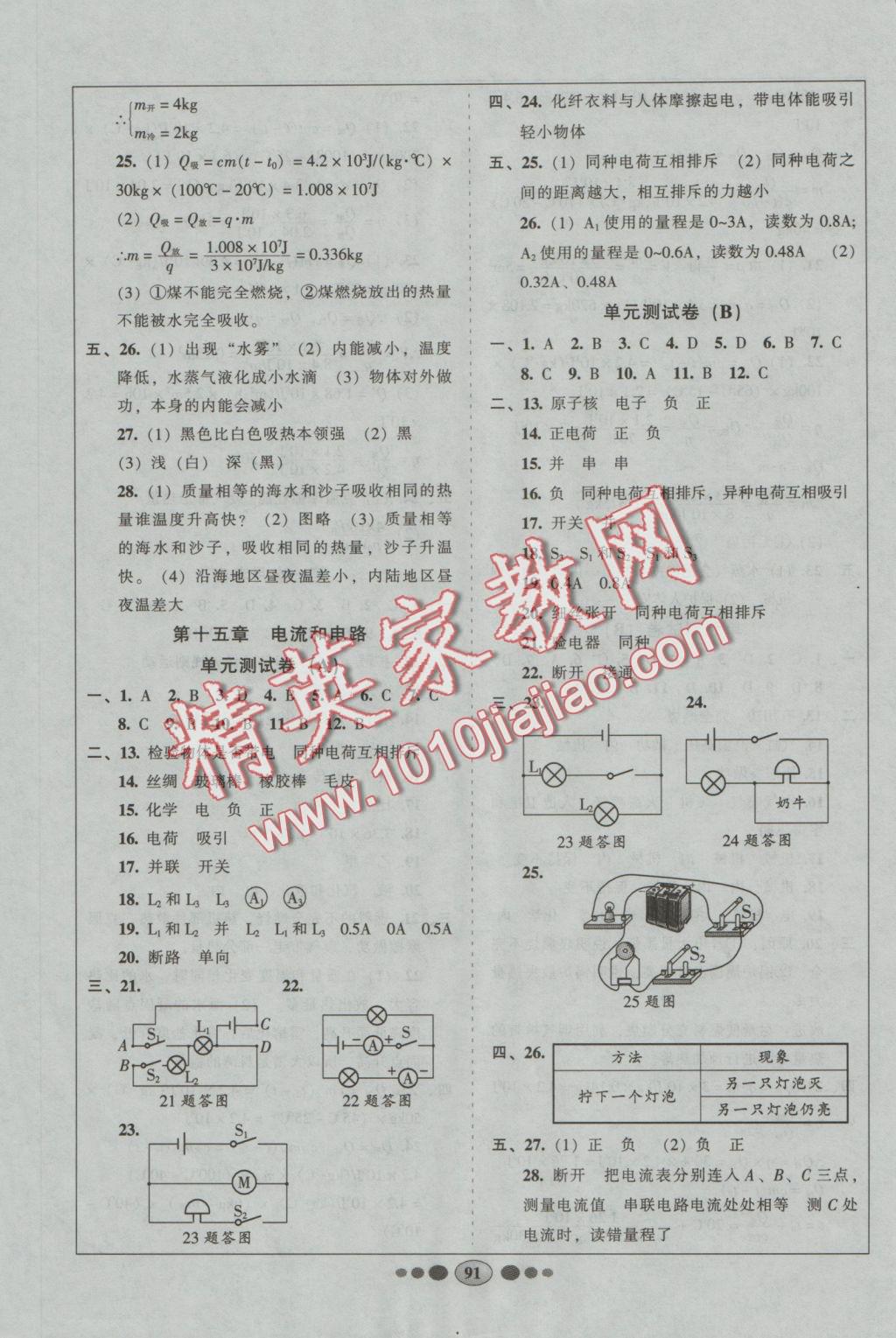 2016年好幫手全程測控九年級物理上冊人教版 參考答案第3頁