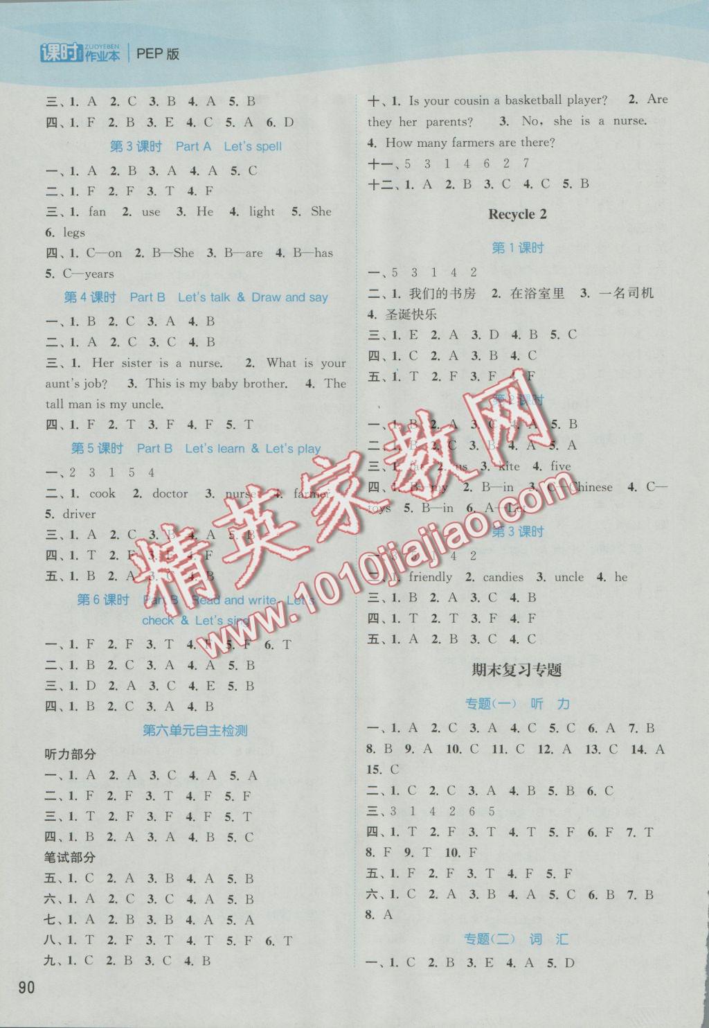 2016年通城學(xué)典課時(shí)作業(yè)本四年級(jí)英語(yǔ)上冊(cè)人教PEP版 參考答案第10頁(yè)