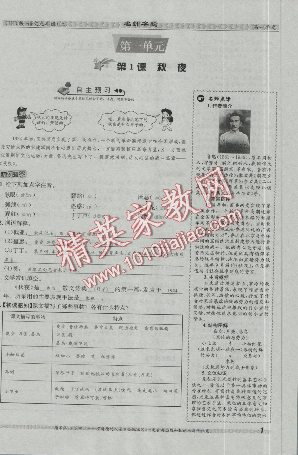 2016年優(yōu)學(xué)名師名題九年級(jí)語(yǔ)文上冊(cè)河大版 第一單元第27頁(yè)