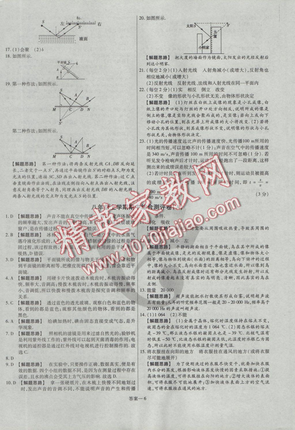 2016年金考卷活页题选八年级物理上册苏科版 参考答案第6页