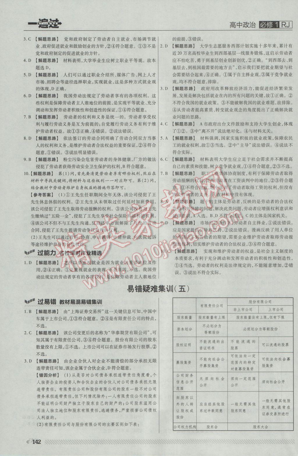 一遍過高中政治必修1人教版 參考答案第12頁