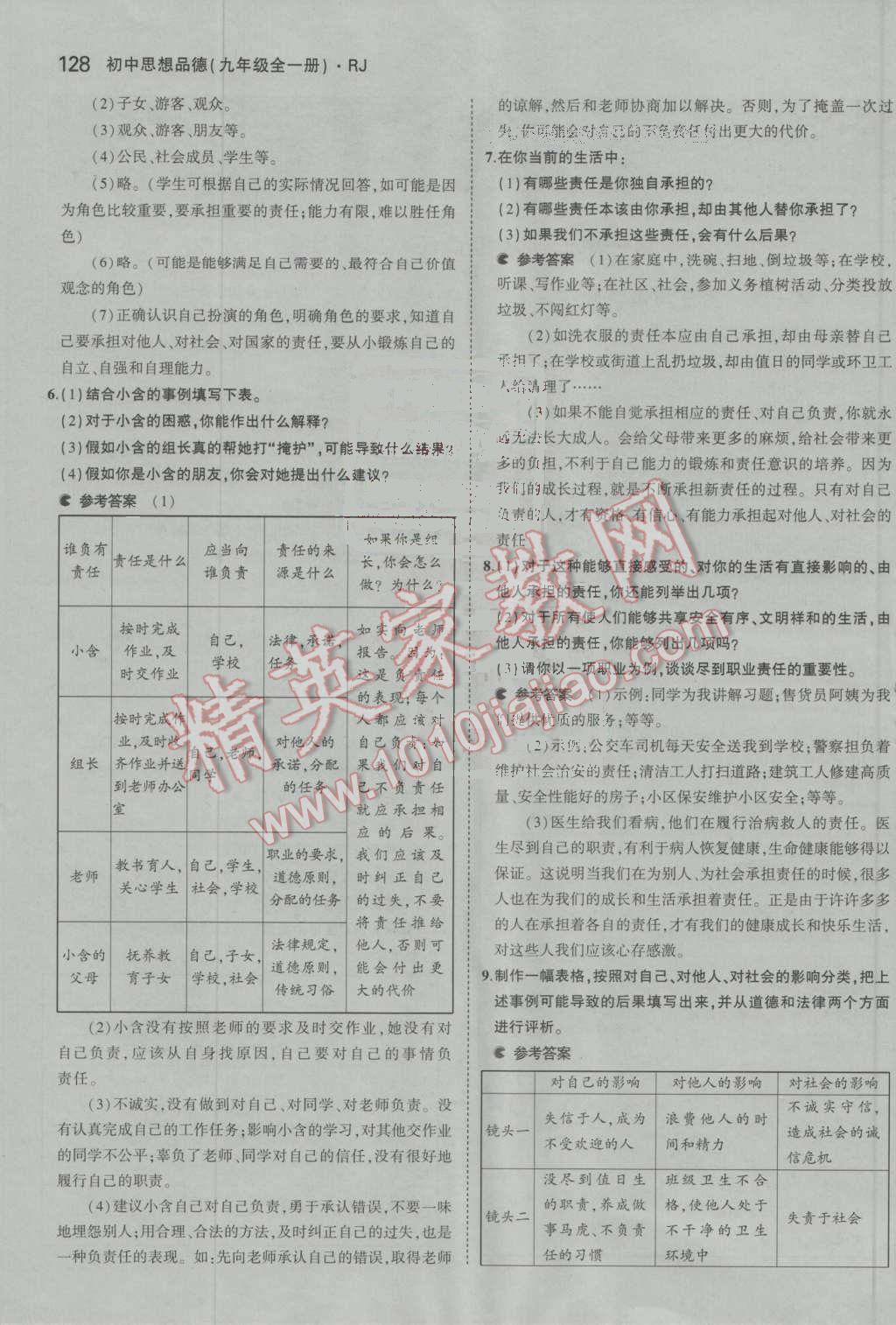 2015年課本九年級思想品德全一冊人教版 參考答案第28頁