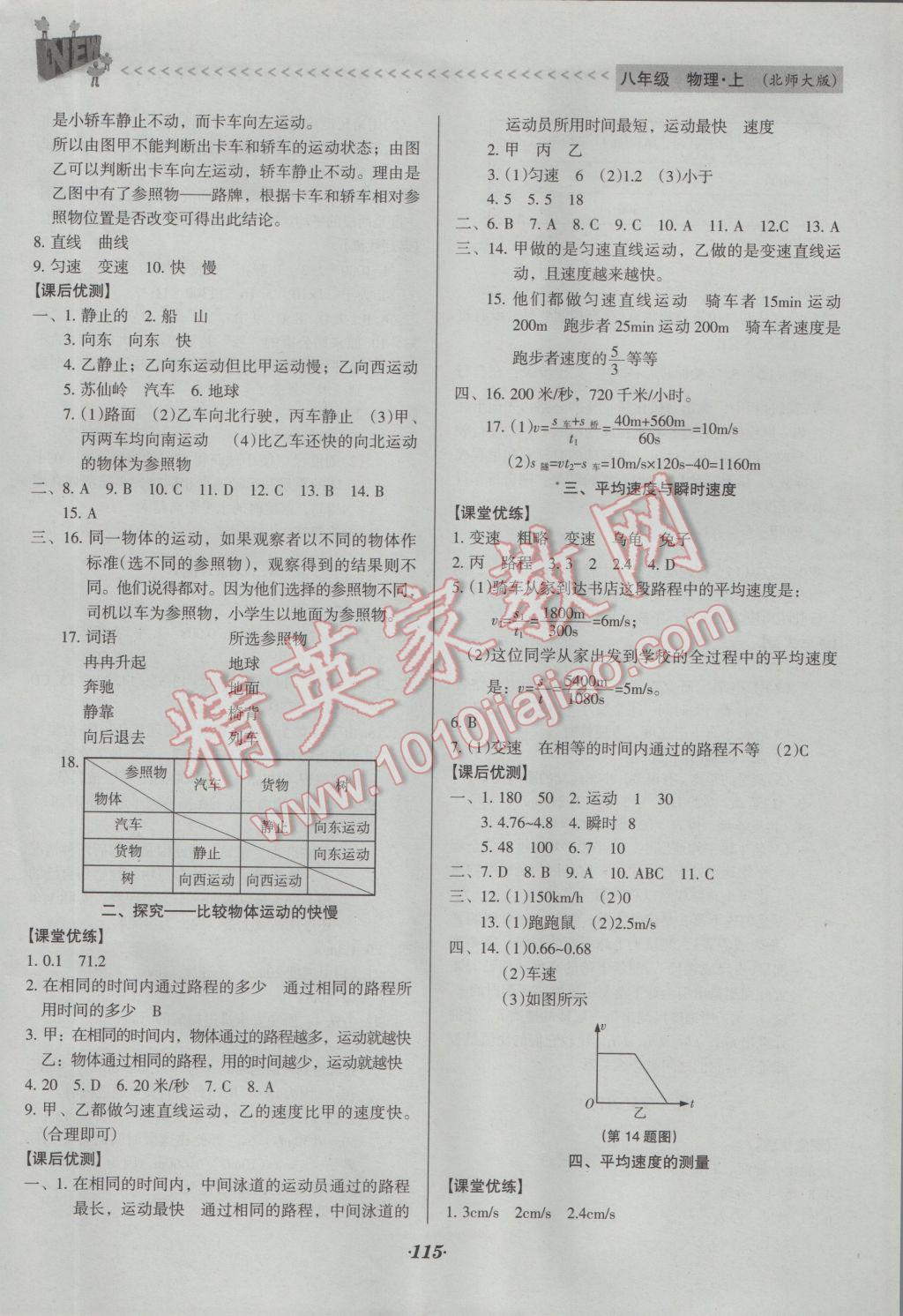 2016年全優(yōu)點(diǎn)練課計(jì)劃八年級(jí)物理上冊(cè)北師大版 參考答案第9頁(yè)