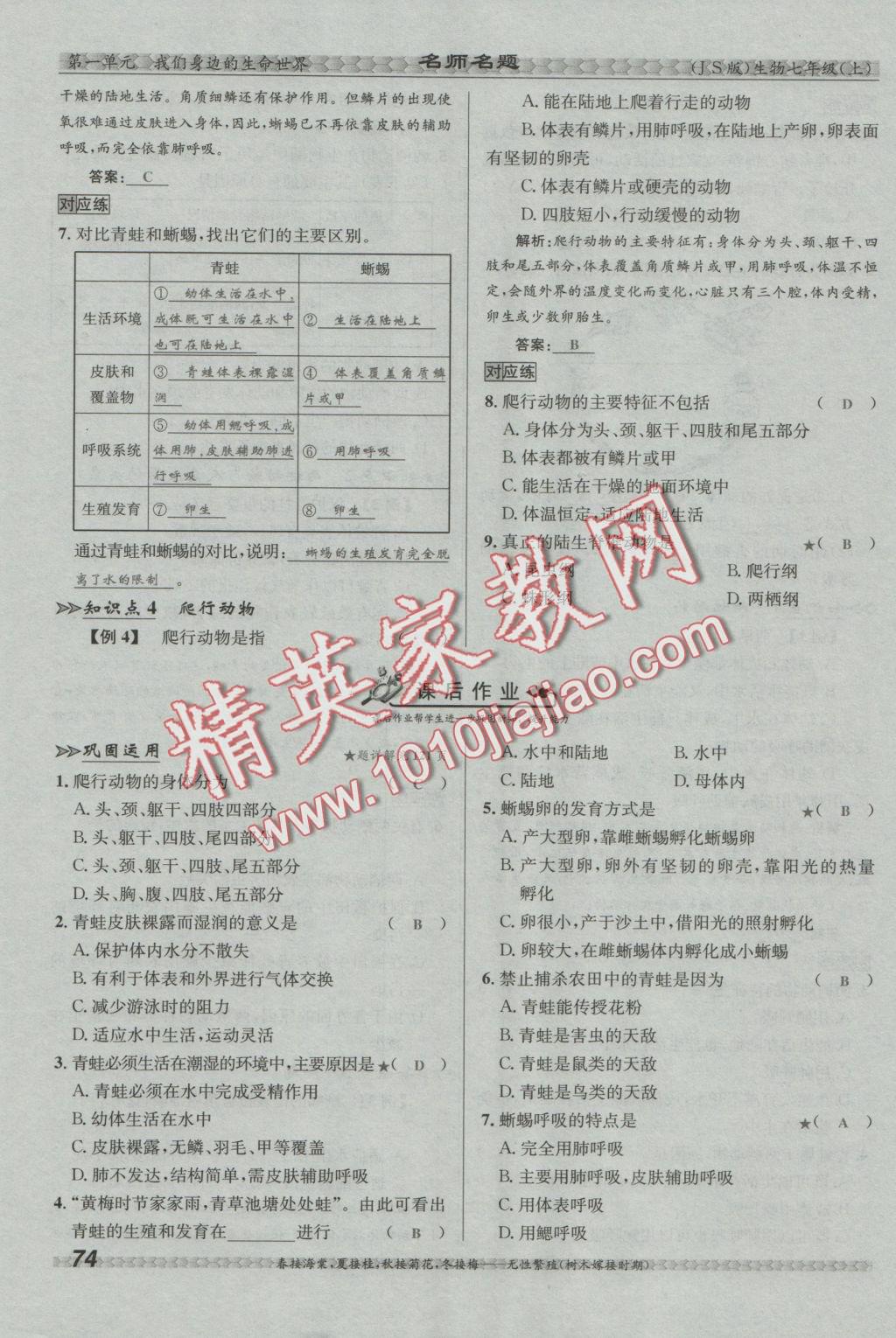 2016年優(yōu)學(xué)名師名題七年級(jí)生物上冊(cè)江蘇版 第四章 多種多樣的動(dòng)物第108頁(yè)