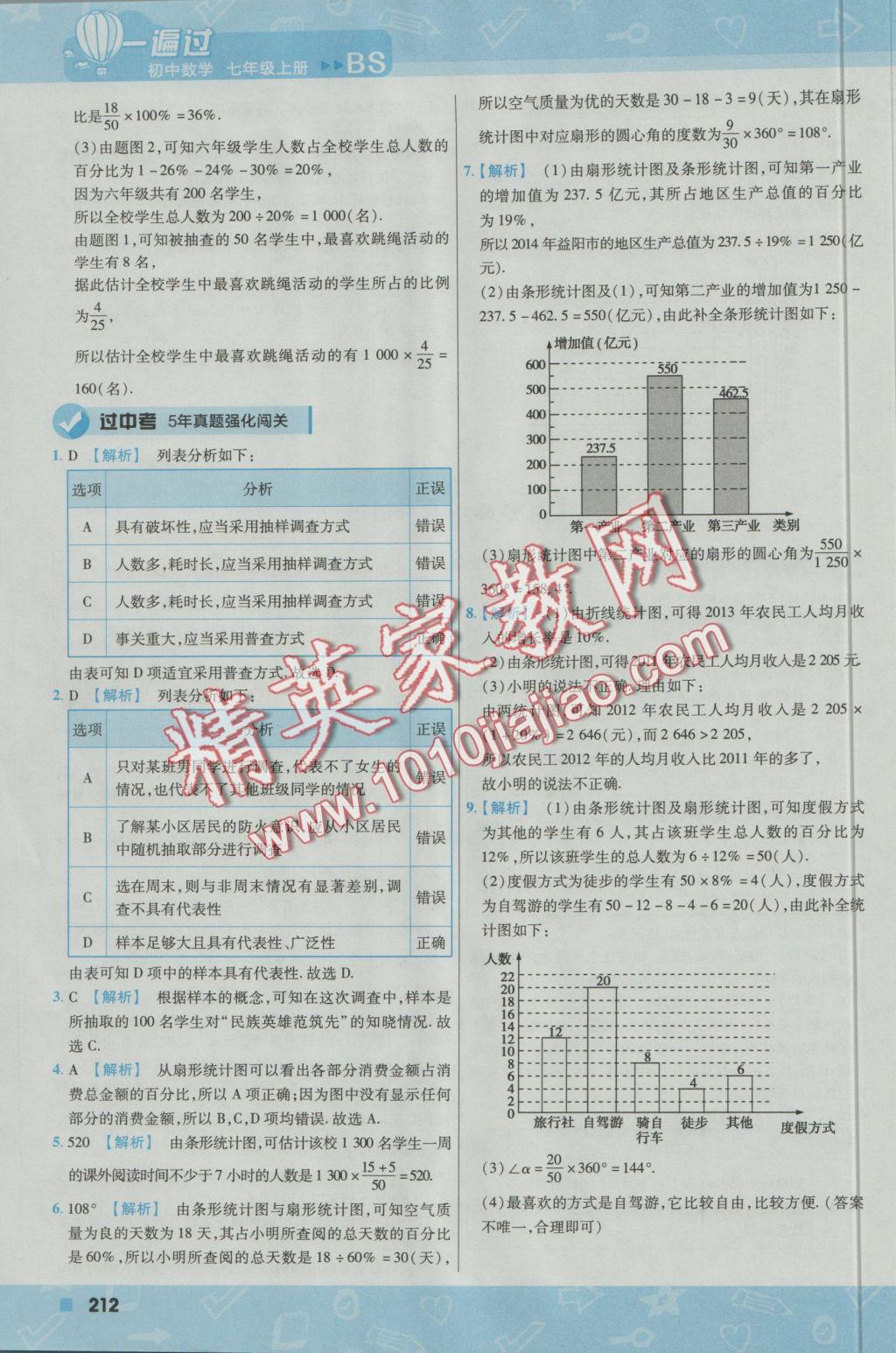 2016年一遍過初中數(shù)學七年級上冊北師大版 參考答案第64頁