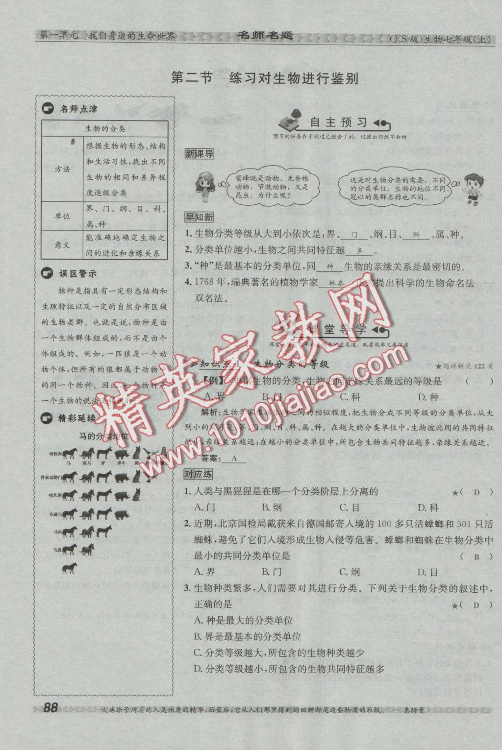 2016年優(yōu)學(xué)名師名題七年級生物上冊江蘇版 第五章 生物的分類和鑒別第83頁