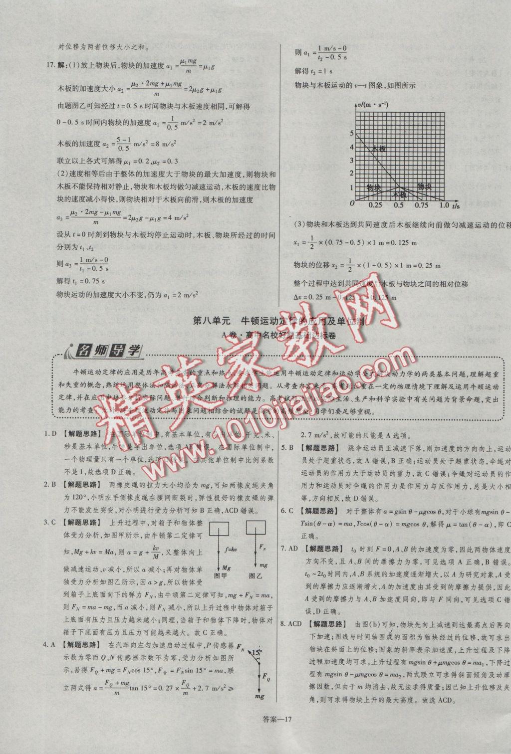 2016年金考卷活頁題選高中物理必修1粵教版 參考答案第17頁