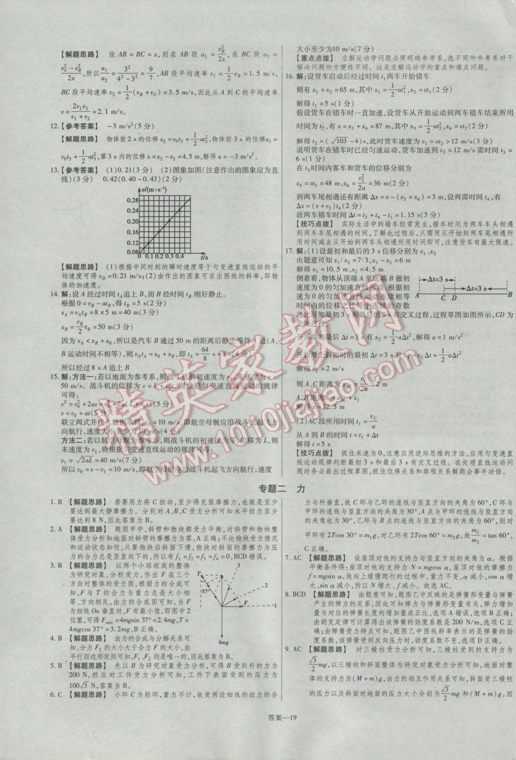 2016年金考卷活頁題選高中物理必修1教科版 參考答案第19頁