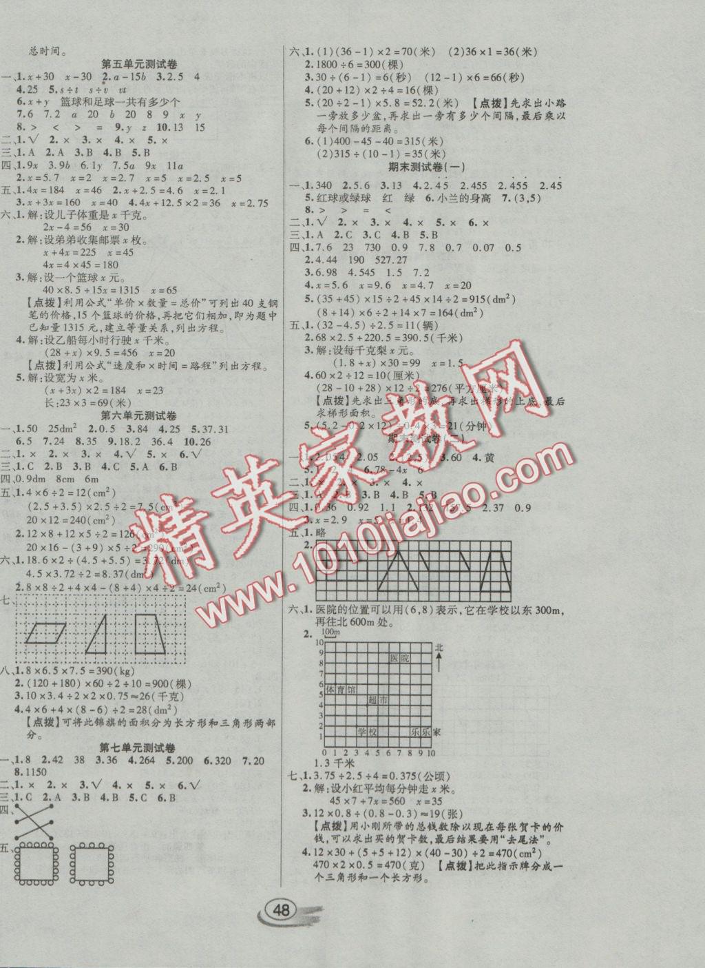 2016年全能测控课堂练习五年级数学上册人教版 参考答案第8页