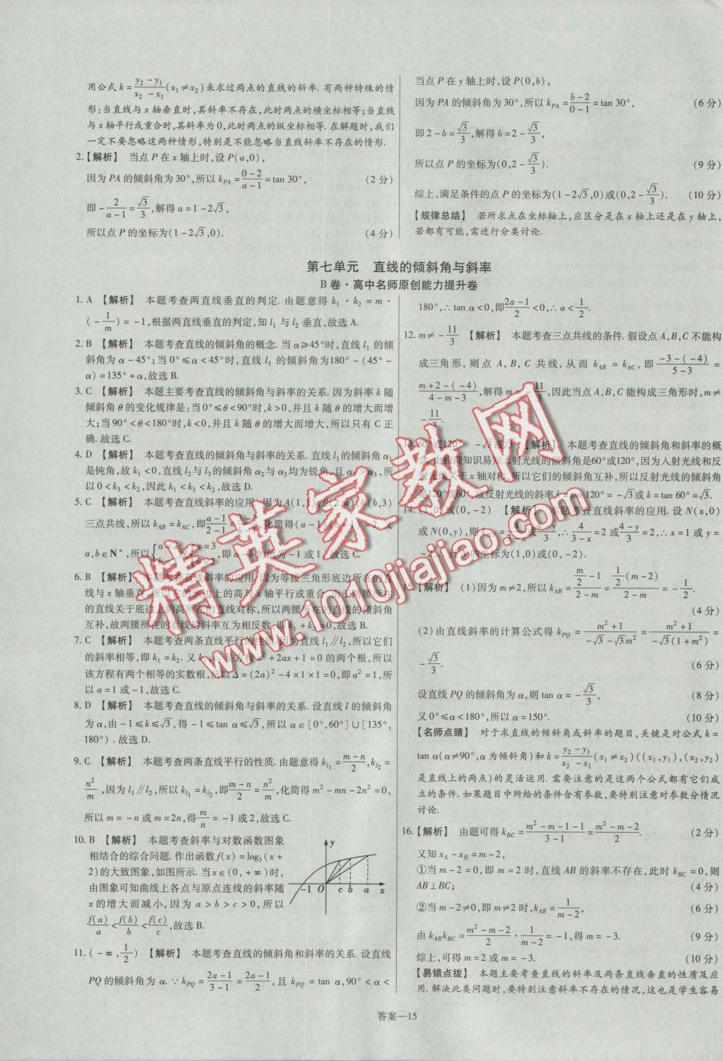 2016年金考卷活頁(yè)題選高中數(shù)學(xué)必修2人教A版 參考答案第15頁(yè)