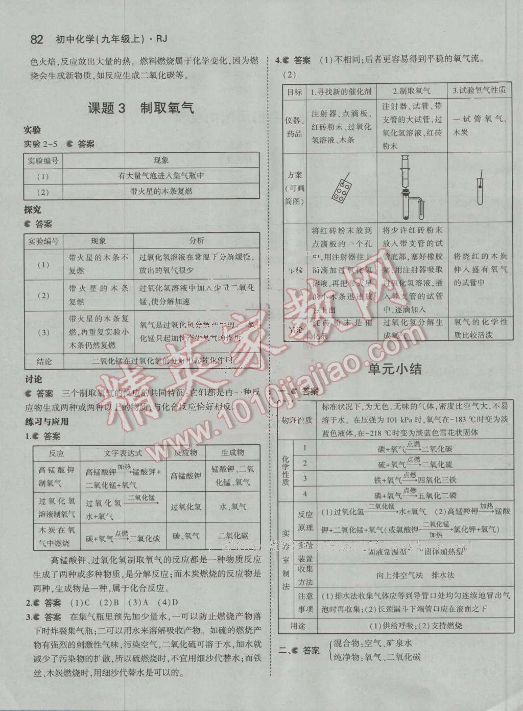 課本人教版九年級化學(xué)上冊 參考答案第33頁