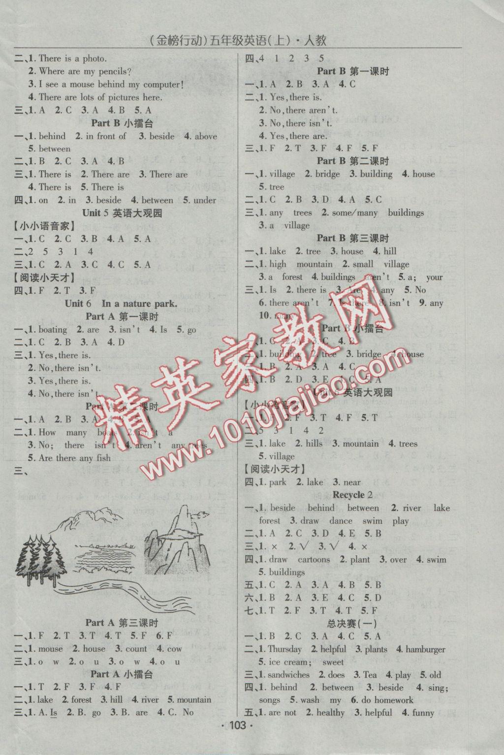 2016年金榜行動高效課堂助教型教輔五年級英語上冊人教PEP版 參考答案第4頁