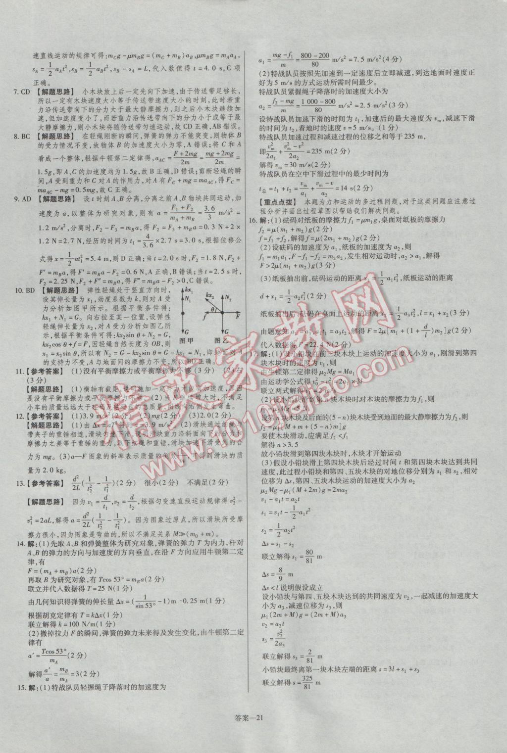 2016年金考卷活頁題選高中物理必修1教科版 參考答案第21頁