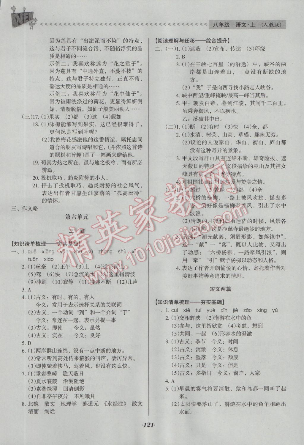 2016年全优点练课计划八年级语文上册人教版 参考答案第13页