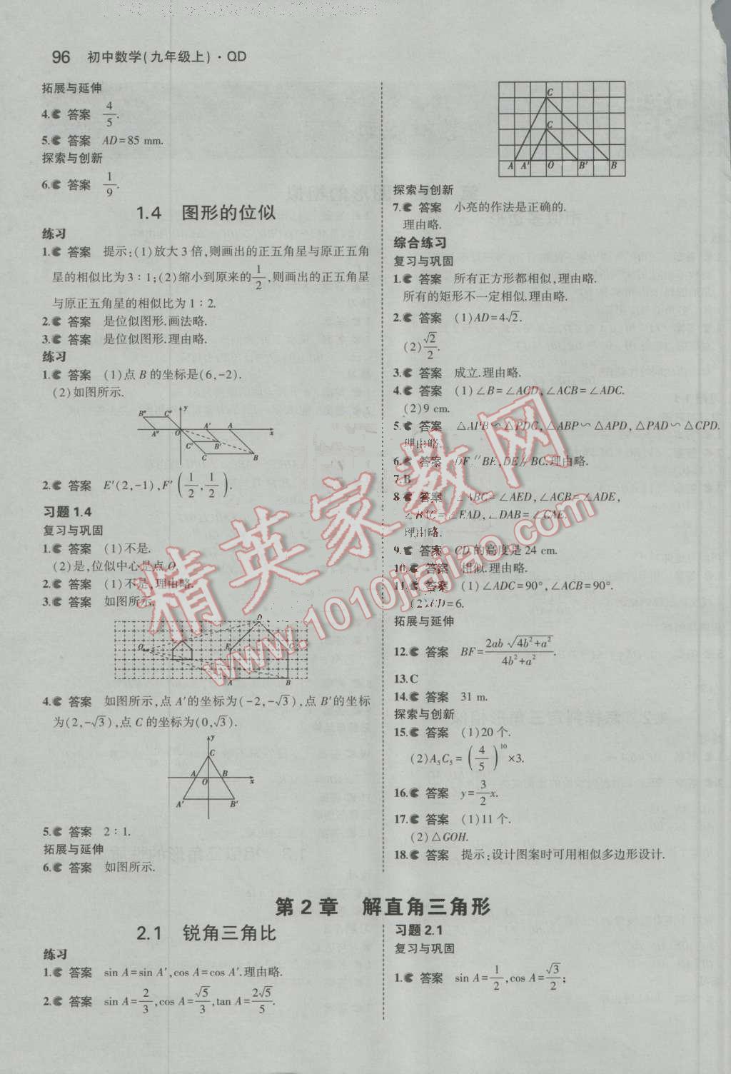 課本青島版九年級(jí)數(shù)學(xué)上冊(cè) 參考答案第2頁(yè)