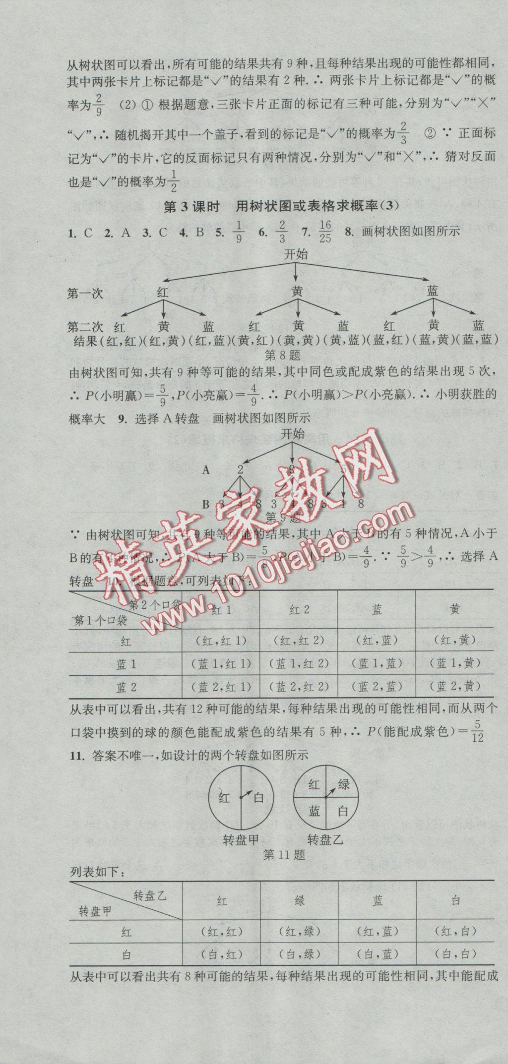 2016年通城学典活页检测九年级数学上册北师大版 参考答案第10页