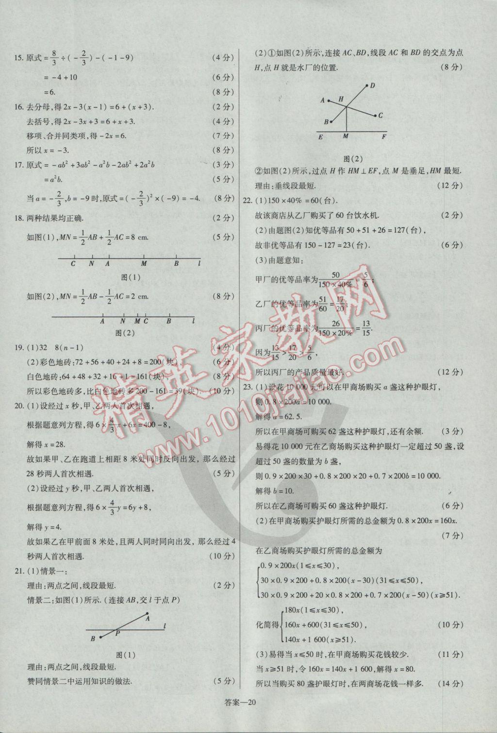 2016年金考卷活頁(yè)題選七年級(jí)數(shù)學(xué)上冊(cè)滬科版 參考答案第20頁(yè)