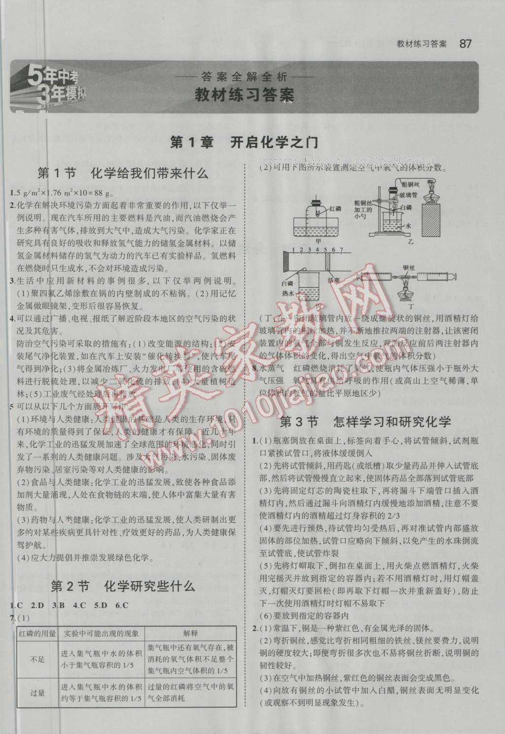 課本滬教版九年級(jí)化學(xué)上冊(cè) 參考答案第1頁