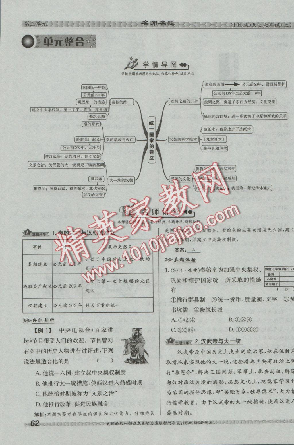 2016年優(yōu)學(xué)名師名題七年級(jí)歷史上冊冀人版 第三單元 統(tǒng)一國家的建立第62頁