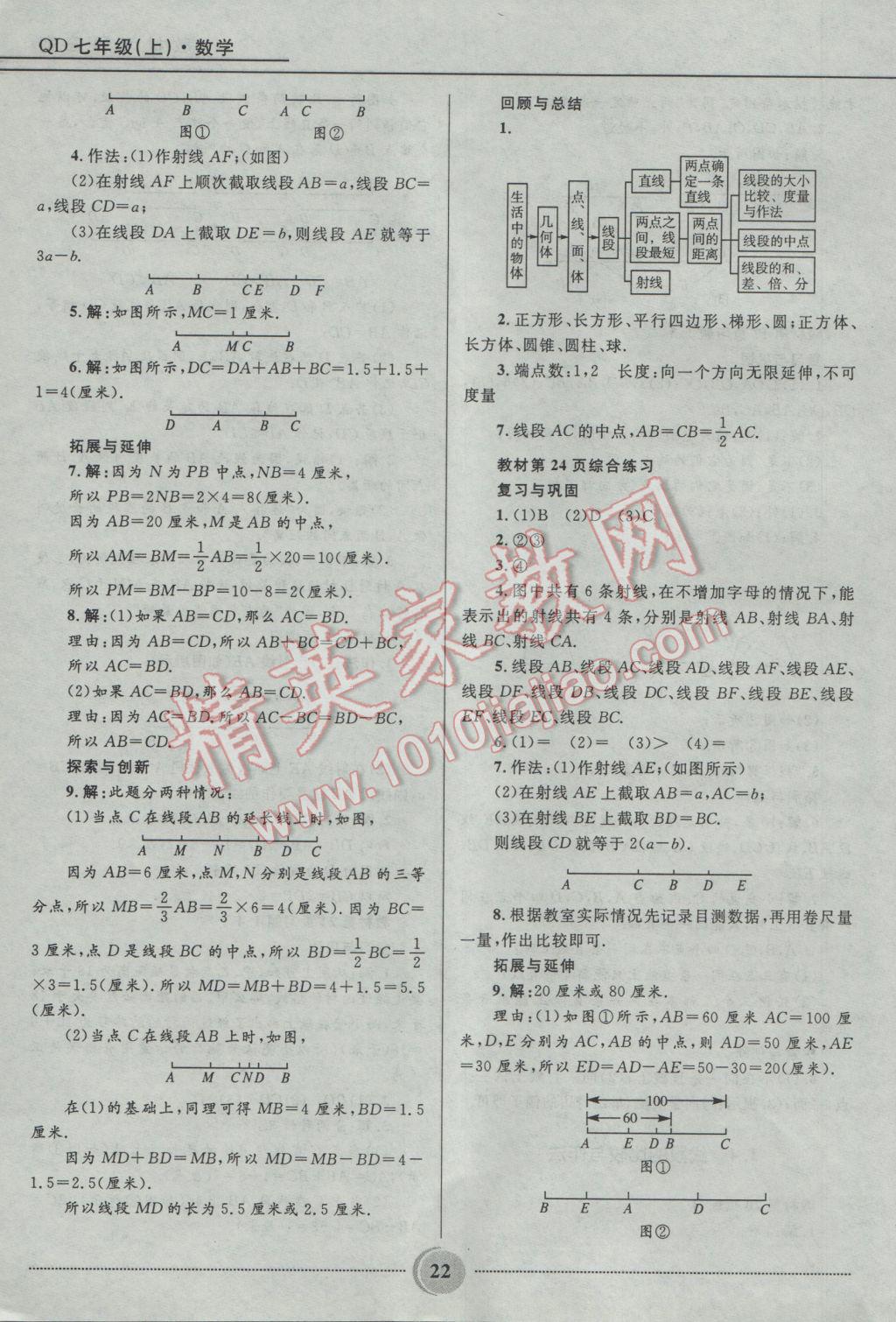 2016年夺冠百分百初中精讲精练七年级数学上册青岛版 参考答案第22页