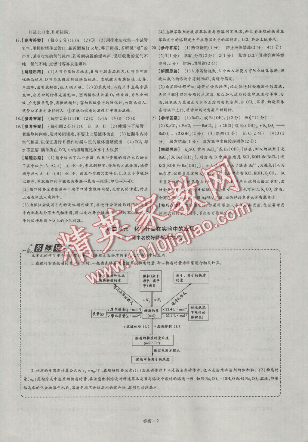 2016年金考卷活頁(yè)題選高中化學(xué)必修1人教版 參考答案第2頁(yè)