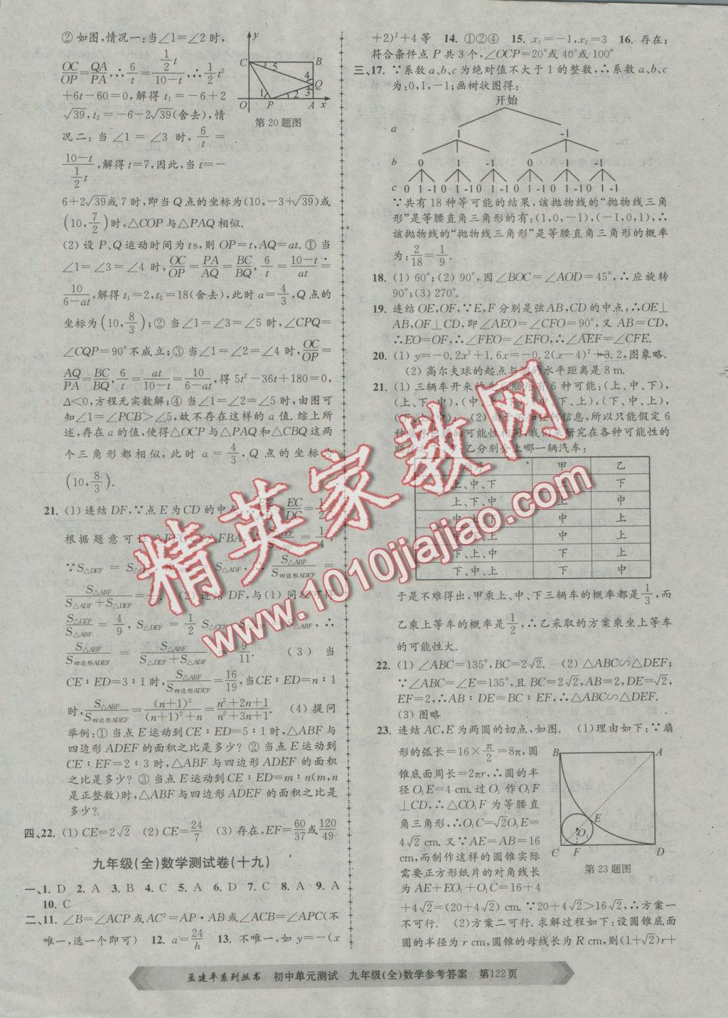 2016年初中單元測(cè)試九年級(jí)數(shù)學(xué)全一冊(cè)浙教版 參考答案第10頁