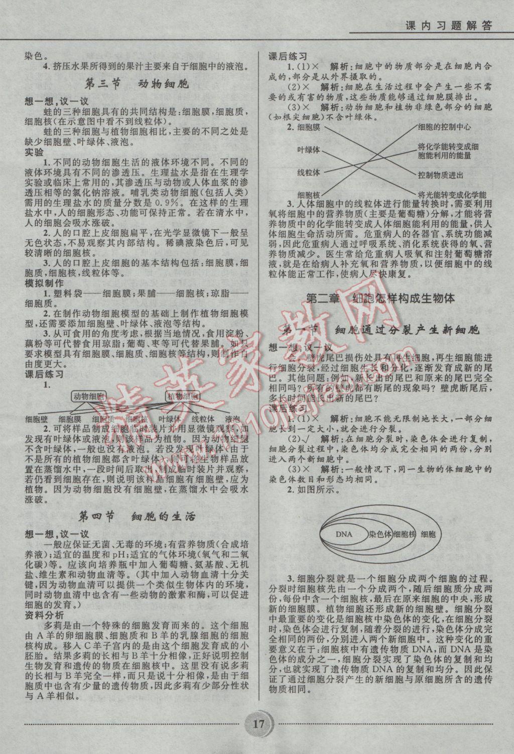 2016年奪冠百分百初中精講精練七年級生物上冊人教版 參考答案第17頁