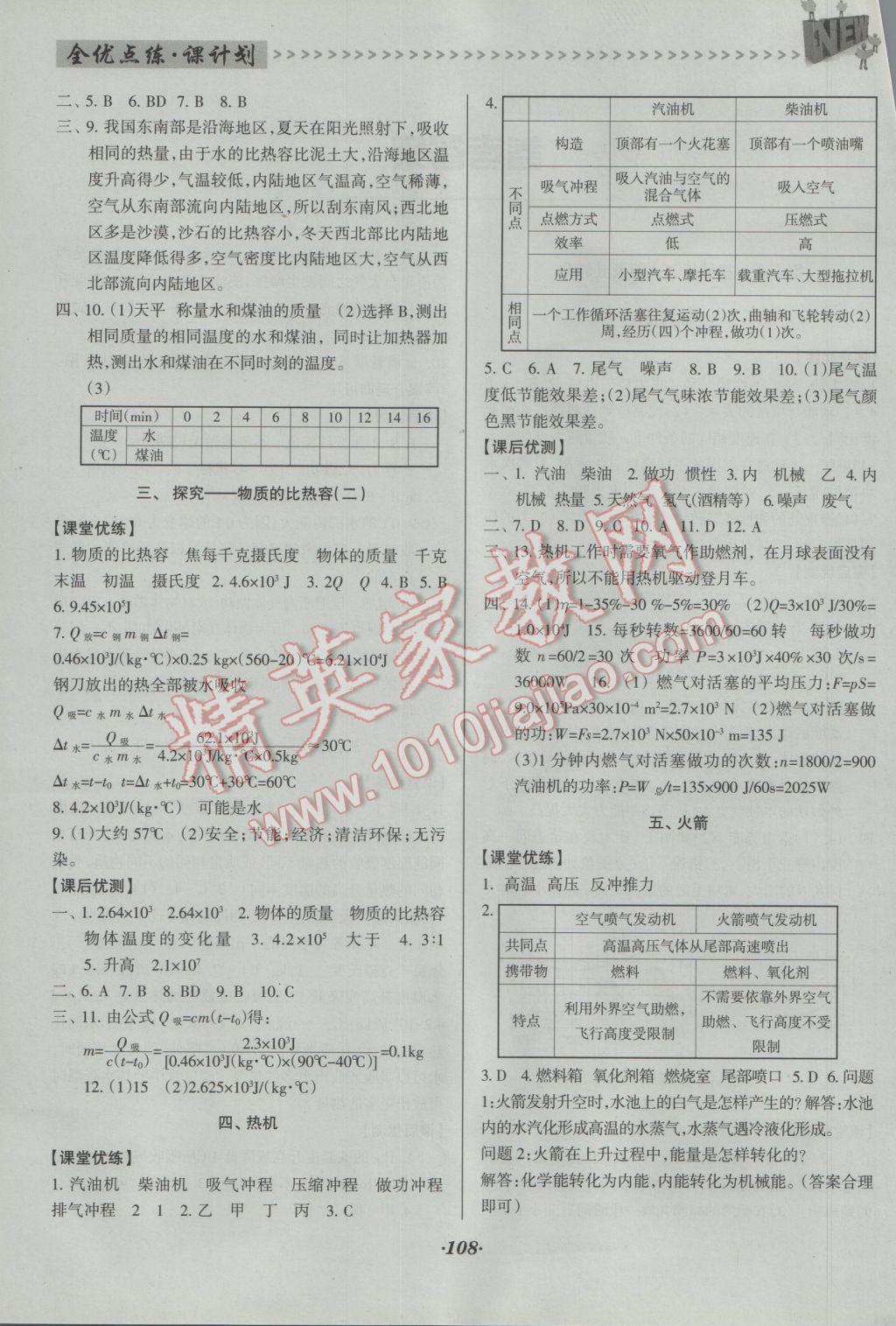 2016年全优点练课计划九年级物理上册北师大版 参考答案第2页