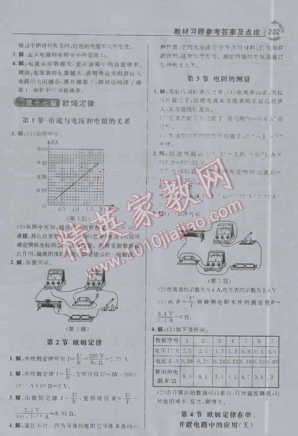 課本人教版九年級物理全一冊 參考答案第75頁