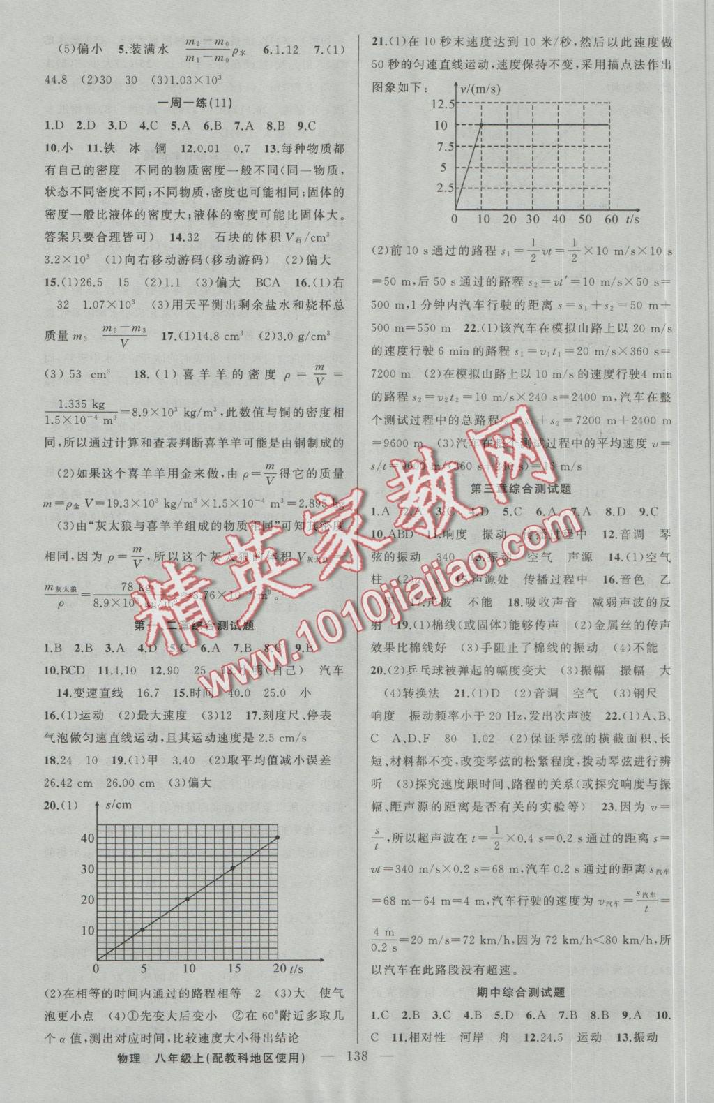 2016年原創(chuàng)新課堂八年級物理上冊教科版 參考答案第14頁