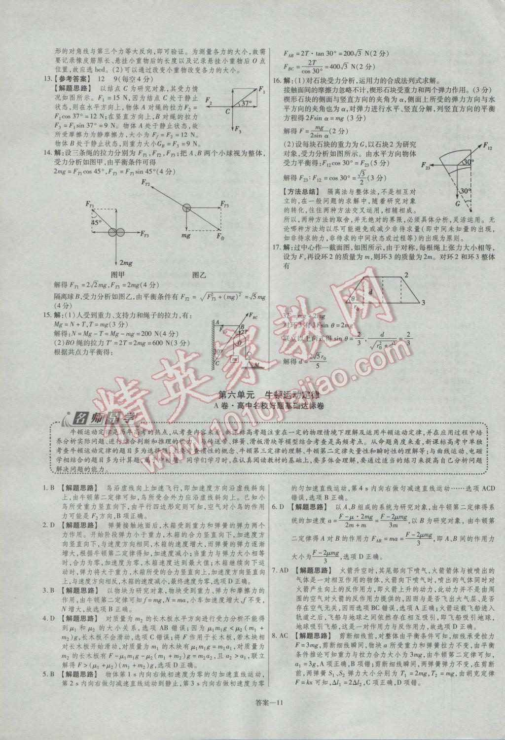 2016年金考卷活頁(yè)題選高中物理必修1教科版 參考答案第11頁(yè)