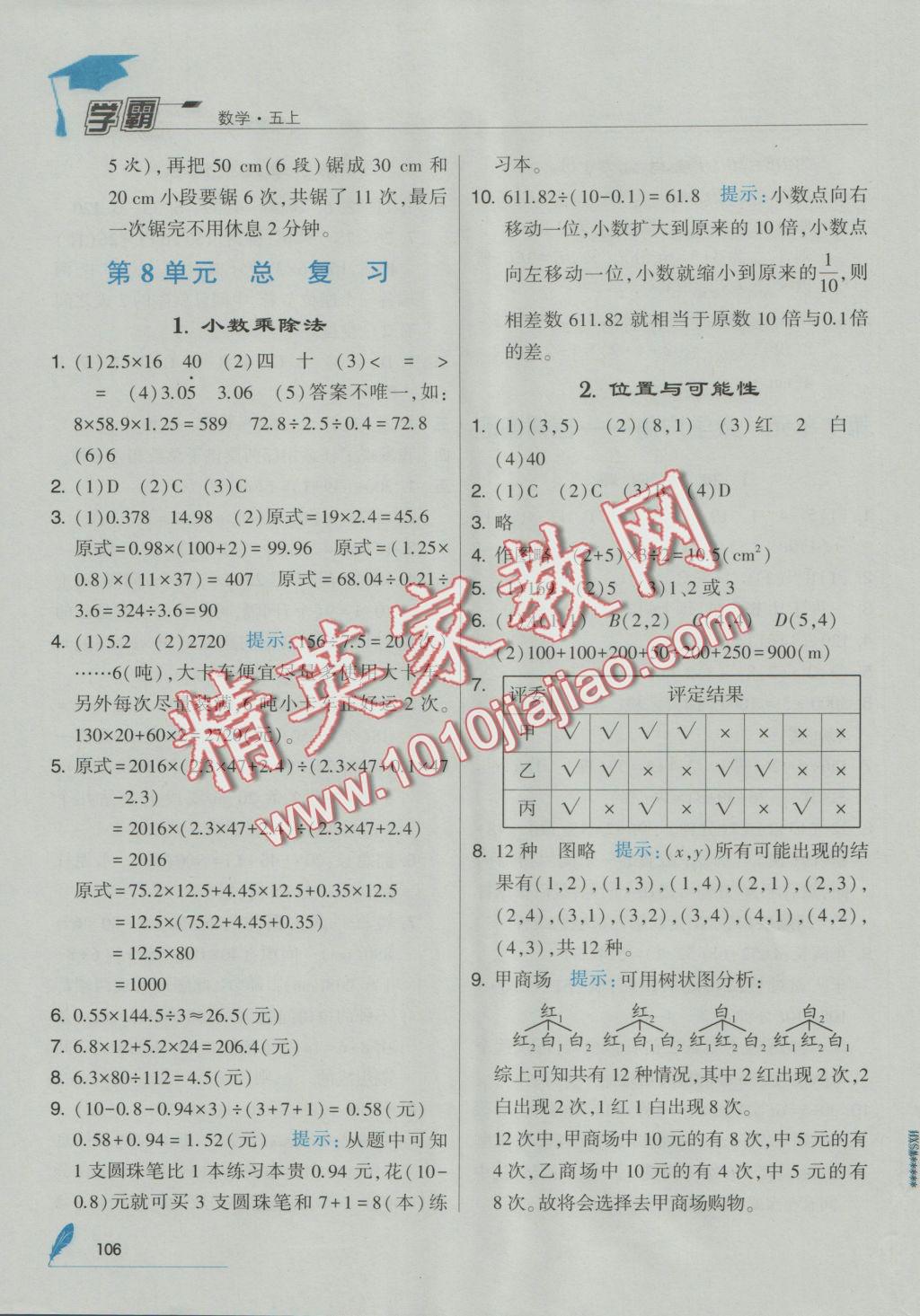 2016年經(jīng)綸學(xué)典學(xué)霸五年級(jí)數(shù)學(xué)上冊(cè)人教版 參考答案第20頁