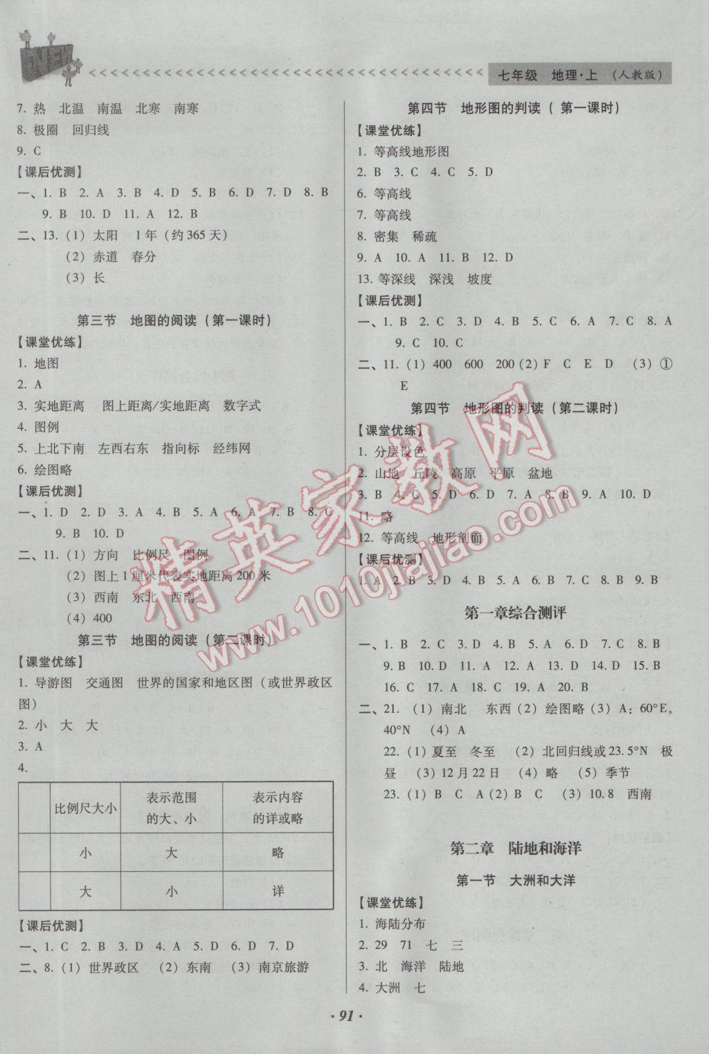 2016年全优点练课计划七年级地理上册人教版 参考答案第2页