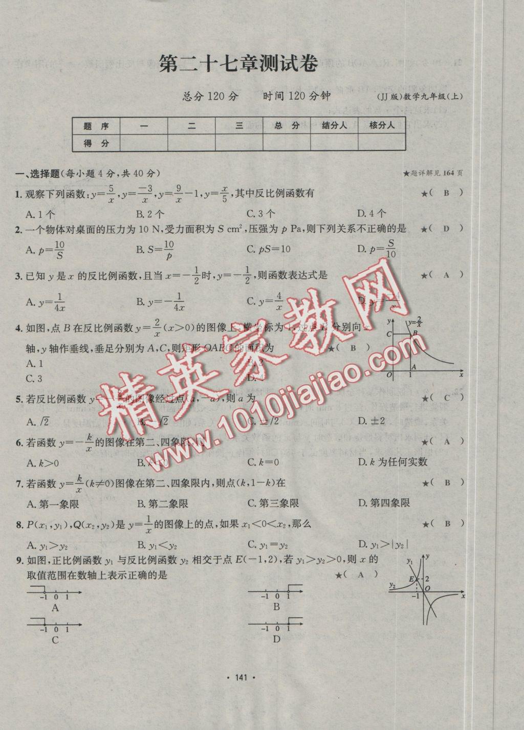 2016年優(yōu)學(xué)名師名題九年級數(shù)學(xué)上冊冀教版 測試卷答案第17頁