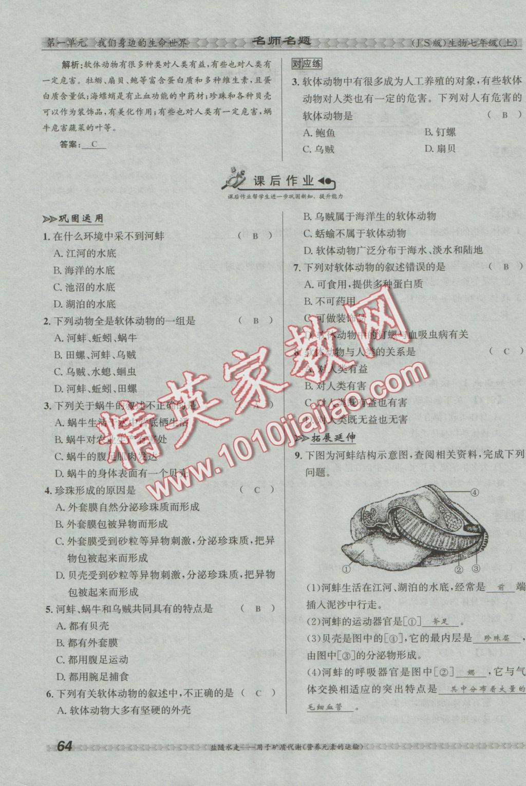 2016年優(yōu)學(xué)名師名題七年級(jí)生物上冊(cè)江蘇版 第四章 多種多樣的動(dòng)物第98頁(yè)