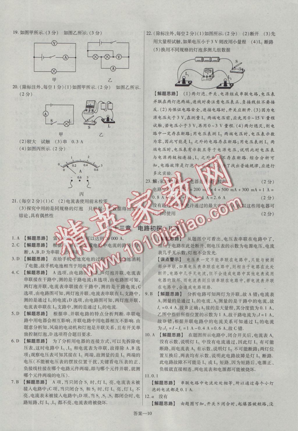 2016年金考卷活頁(yè)題選九年級(jí)物理上冊(cè)蘇科版 參考答案第10頁(yè)