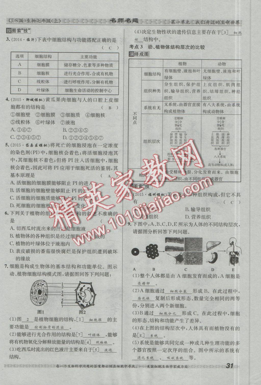 2016年優(yōu)學(xué)名師名題七年級(jí)生物上冊(cè)江蘇版 第二章 生物體的結(jié)構(gòu)層次第79頁(yè)