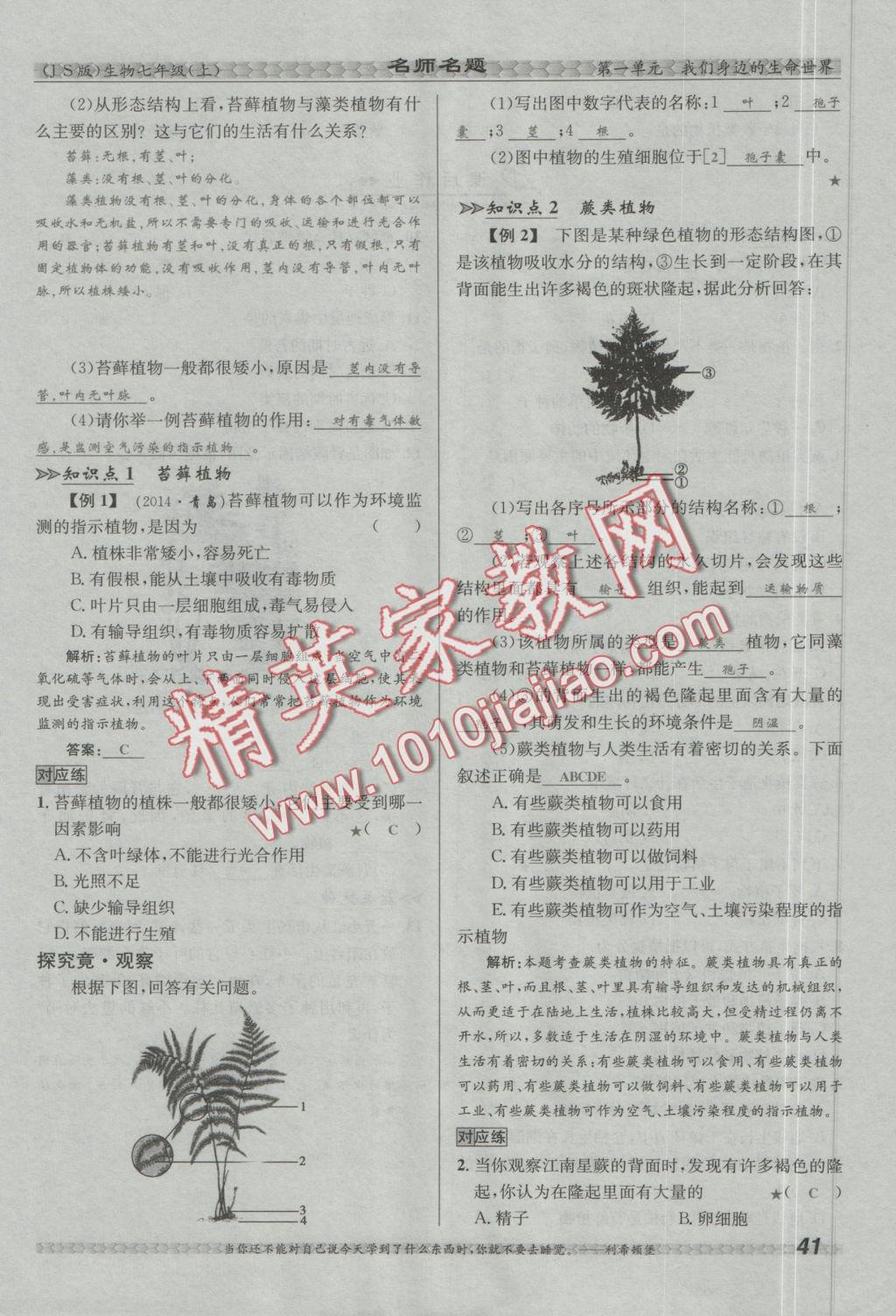 2016年優(yōu)學(xué)名師名題七年級(jí)生物上冊(cè)江蘇版 第三章 形形色色的植物第47頁