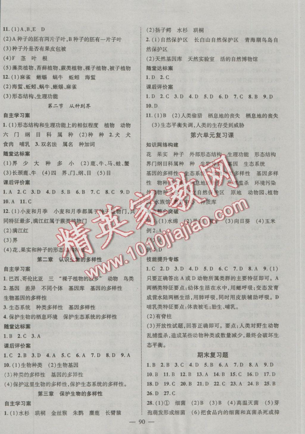 2016年優(yōu)質(zhì)課堂導(dǎo)學(xué)案八年級生物上冊人教版 參考答案第6頁