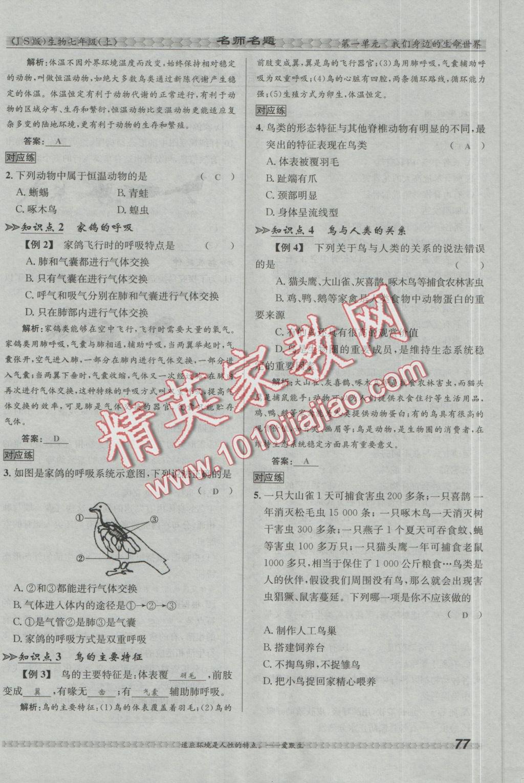 2016年優(yōu)學(xué)名師名題七年級生物上冊江蘇版 第四章 多種多樣的動物第111頁