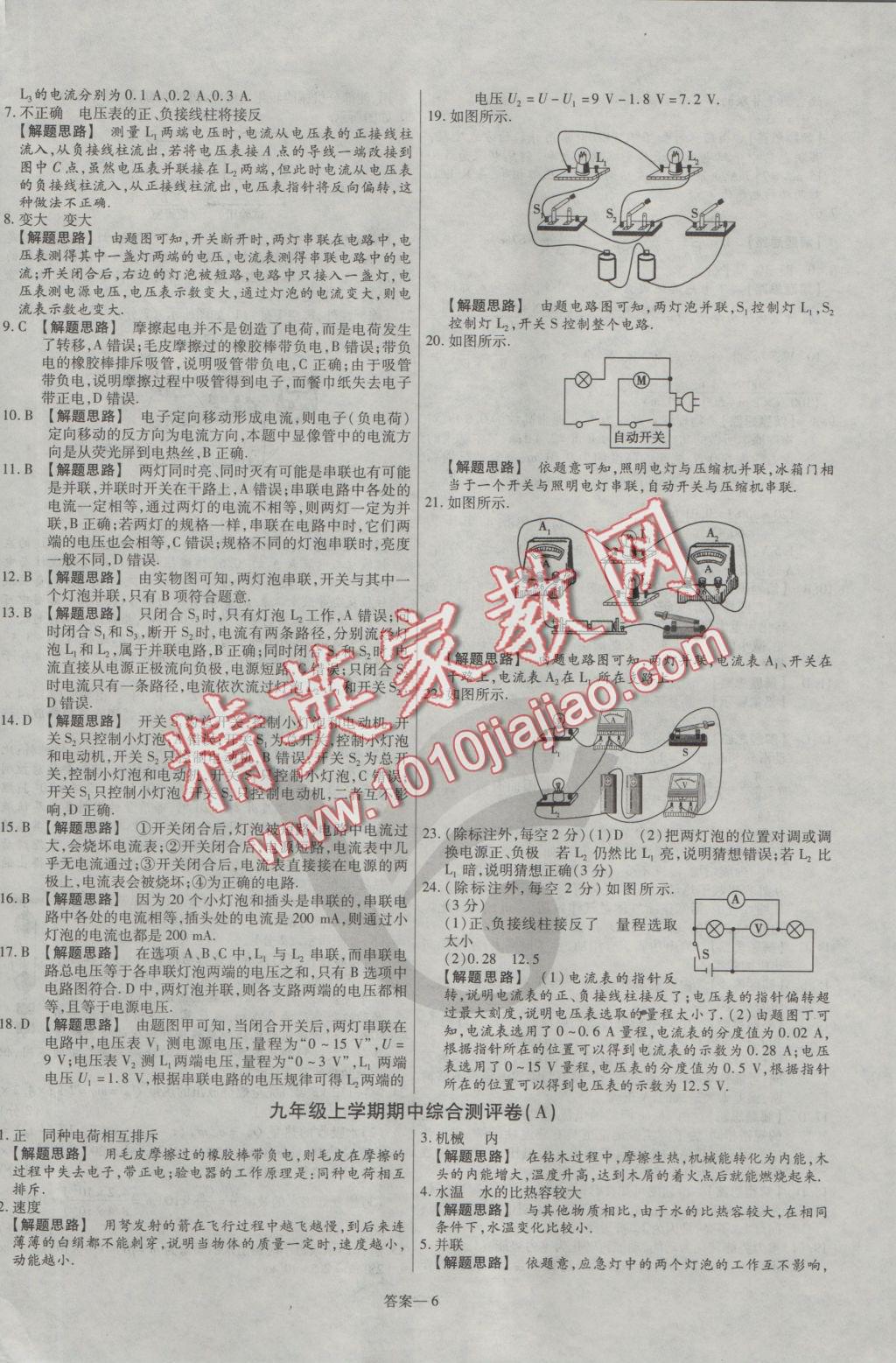 2016年金考卷活頁題選九年級物理上冊滬粵版 參考答案第6頁