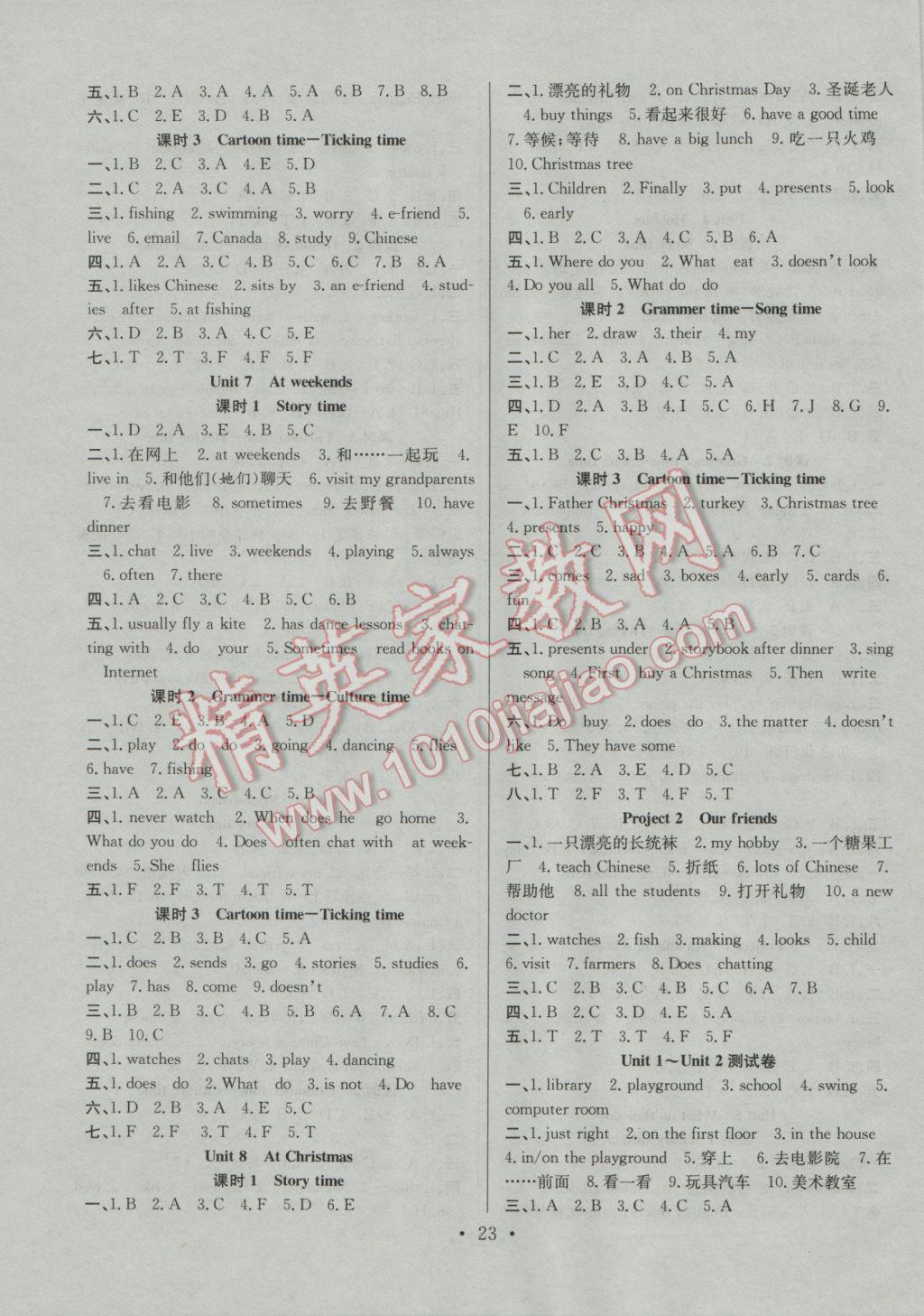 2016年贏在課堂課時作業(yè)五年級英語上冊譯林版 參考答案第3頁