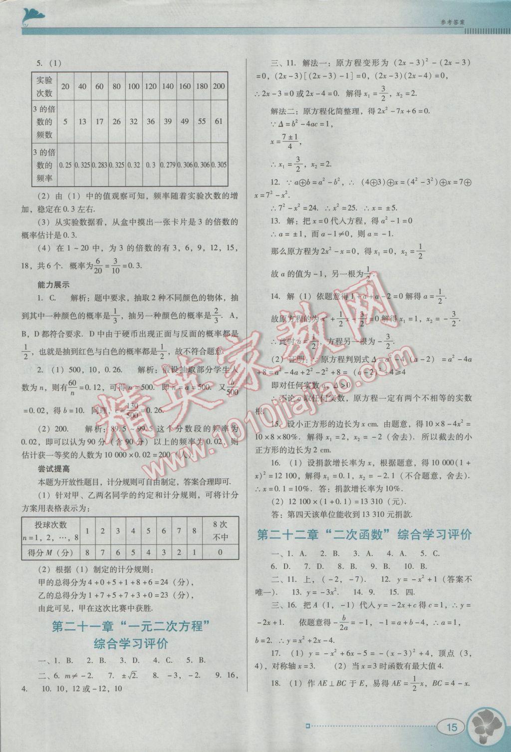 2016年南方新課堂金牌學案九年級數(shù)學上冊人教版 參考答案第15頁