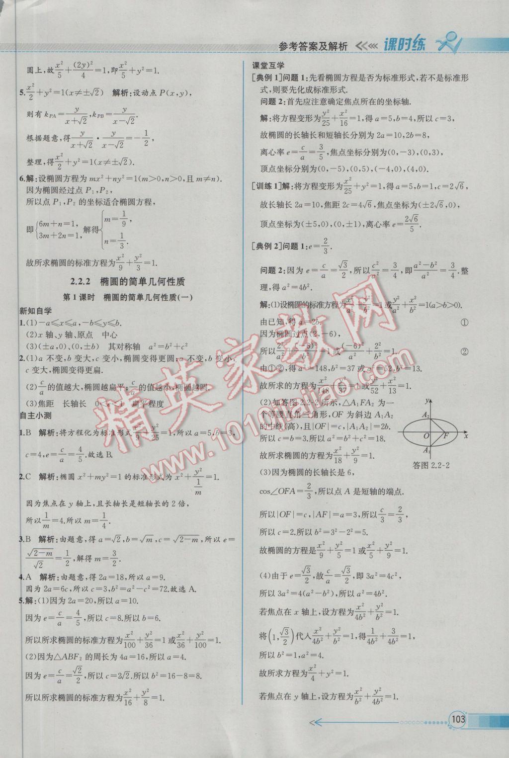 2016年同步導(dǎo)學(xué)案課時練數(shù)學(xué)選修2-1人教A版 參考答案第13頁