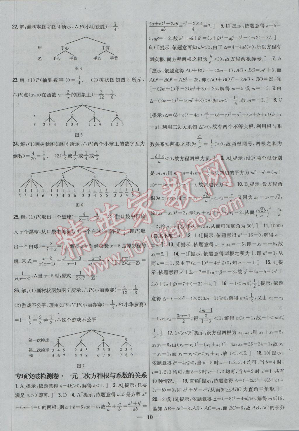 2016年新教材完全考卷九年級(jí)數(shù)學(xué)上冊(cè)華師大版 參考答案第10頁(yè)