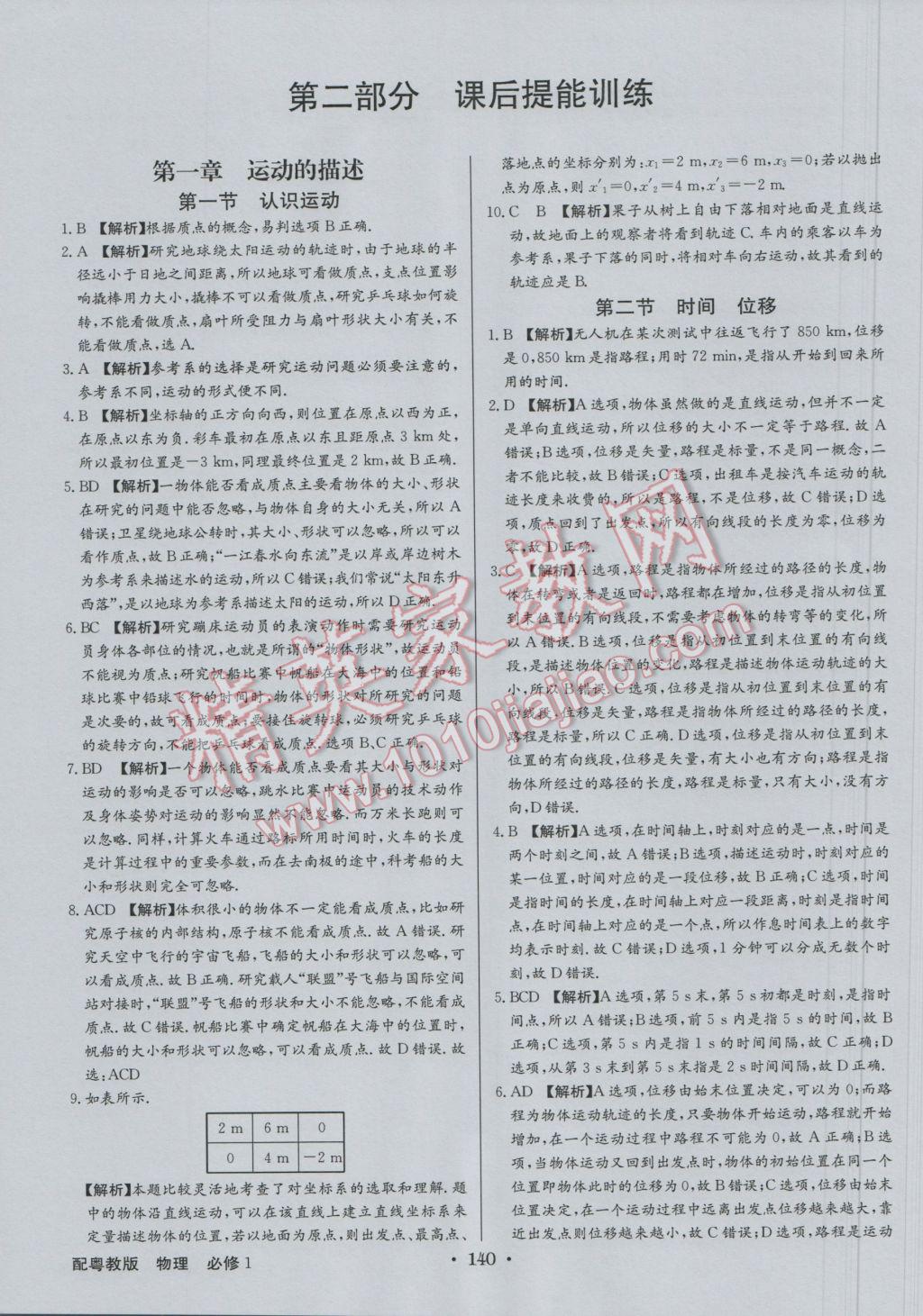 高中新課標(biāo)同步用書全優(yōu)課堂物理必修1粵教版 參考答案第18頁(yè)