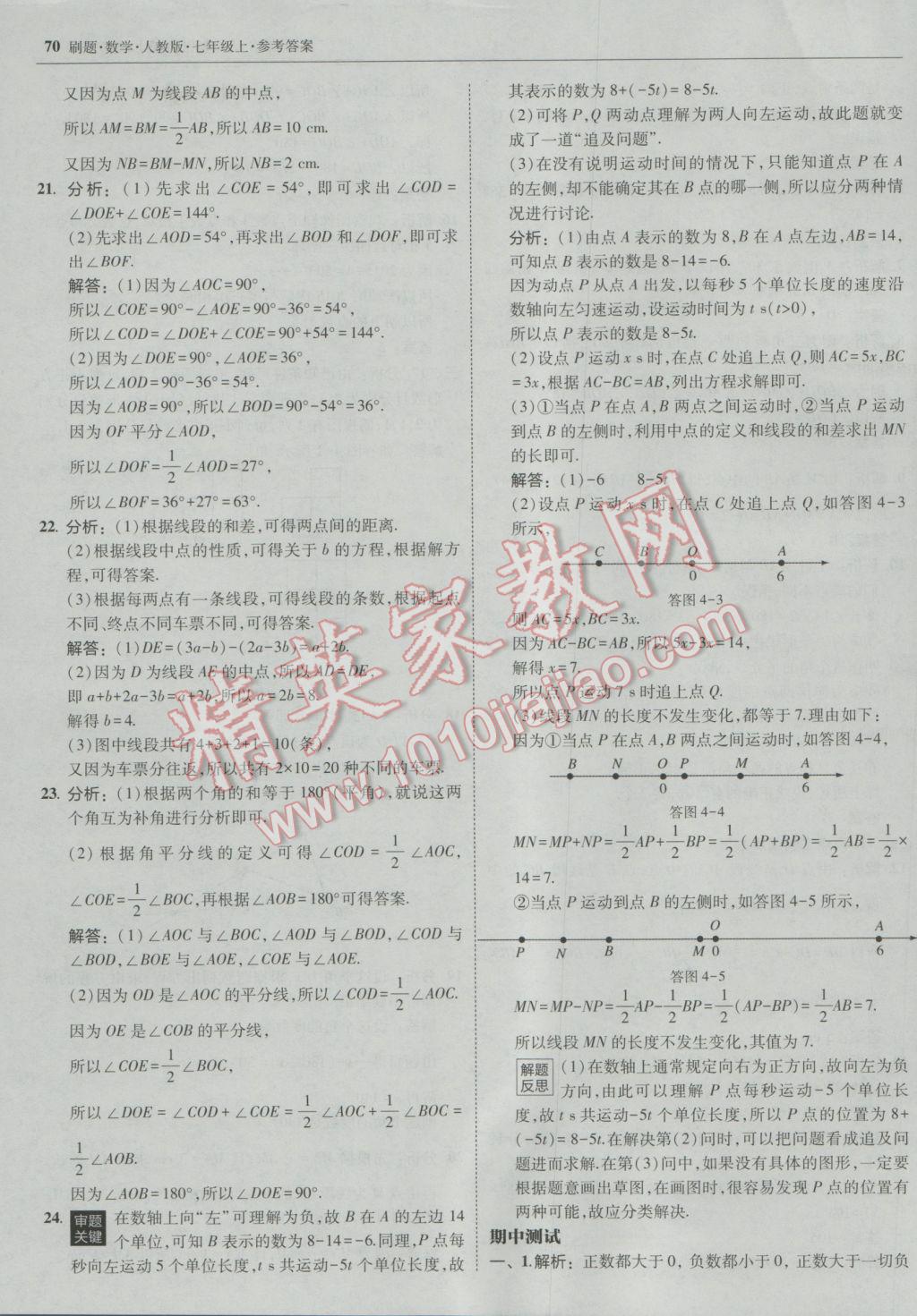 2016年北大绿卡刷题七年级数学上册人教版 参考答案第45页